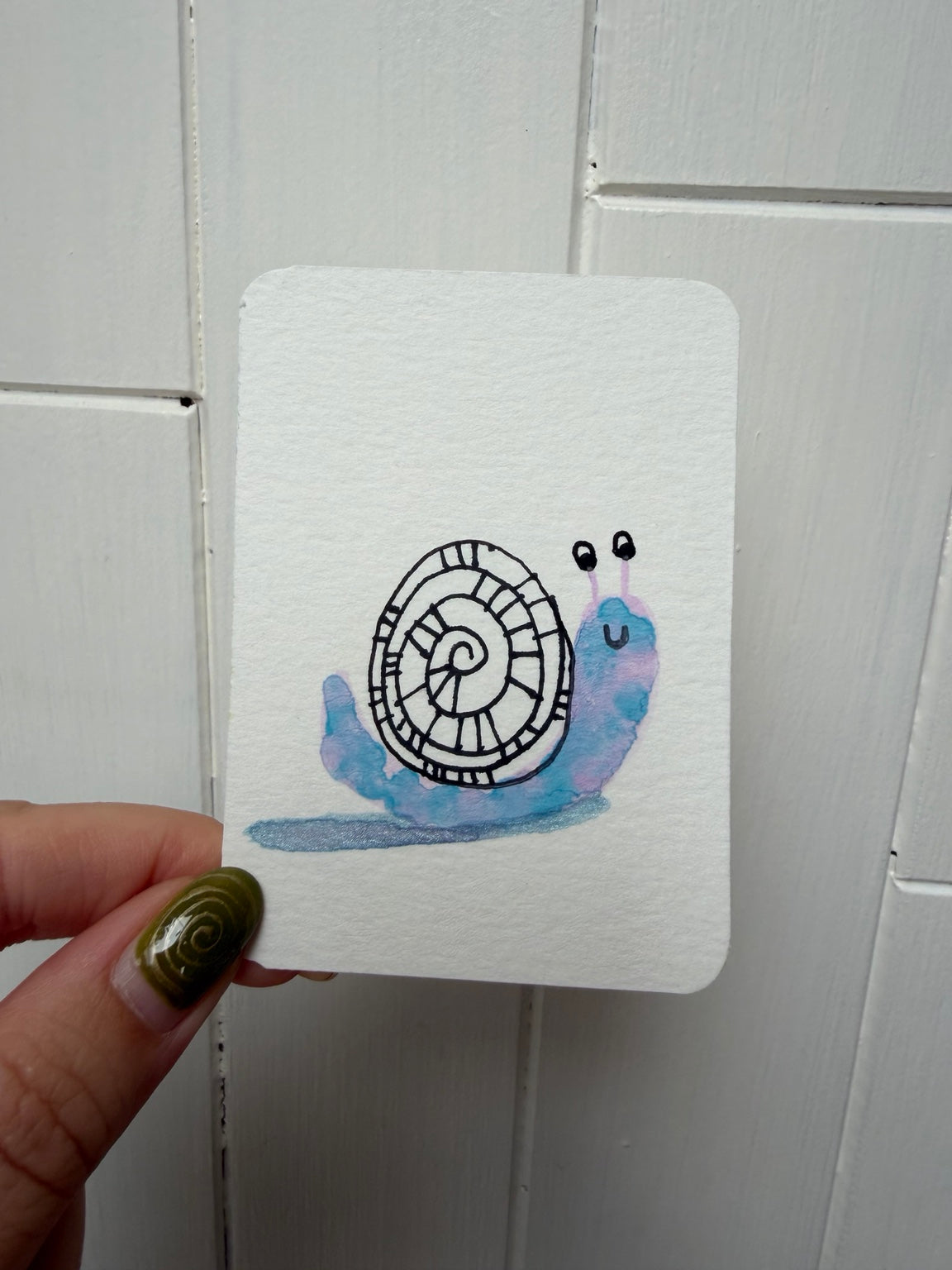 Blue & Purple Snail – Original Mini Watercolor & Ink Art