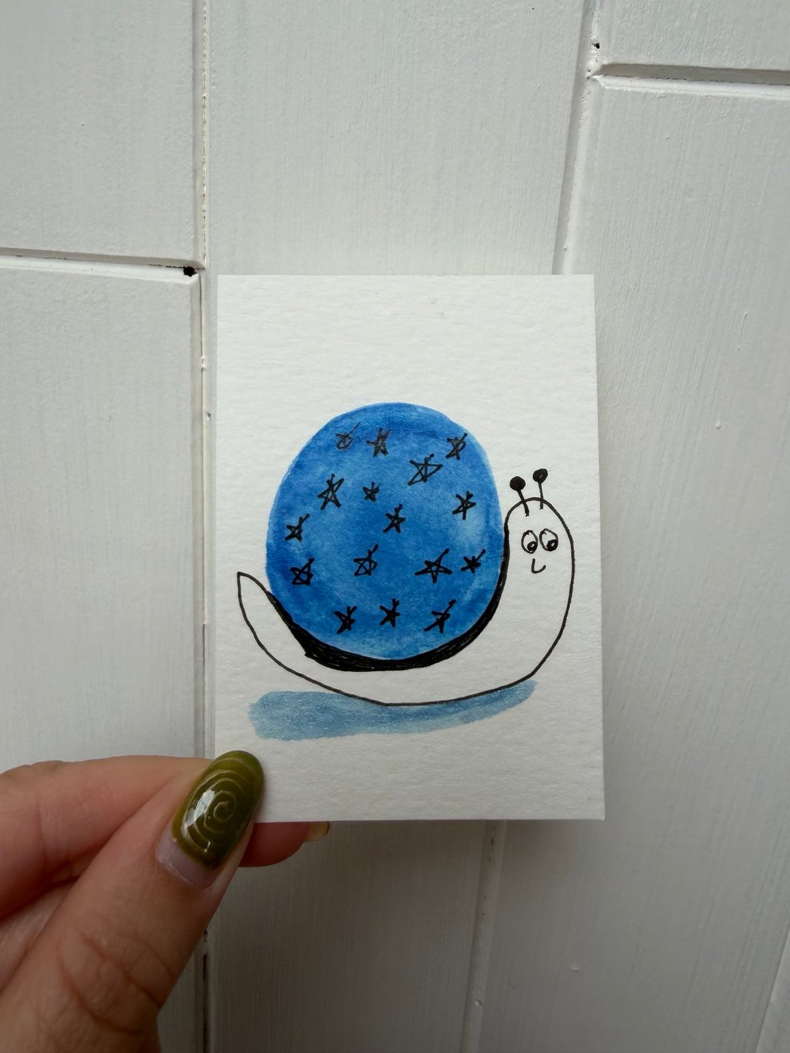 Blue Star Shell Snail – Original Mini Watercolor & Ink Art