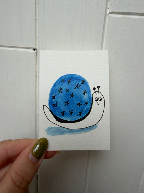 Blue Star Shell Snail – Original Mini Watercolor & Ink Art