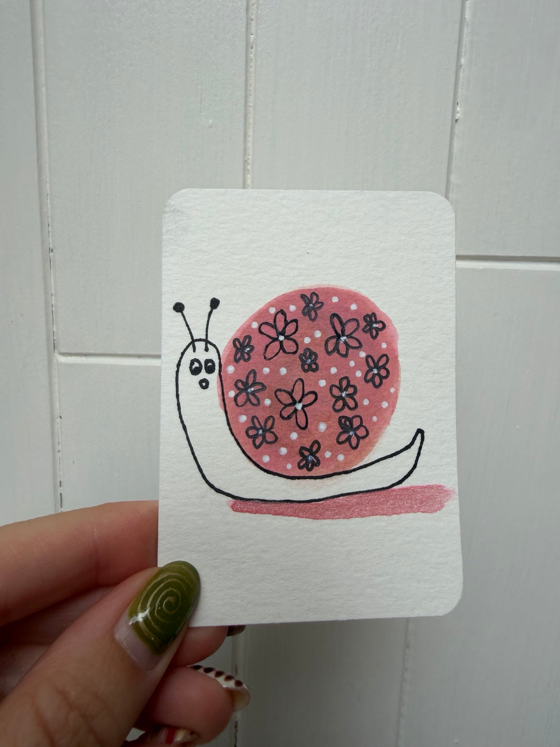 Coral Floral Shell Snail – Original Mini Watercolor & Ink Art