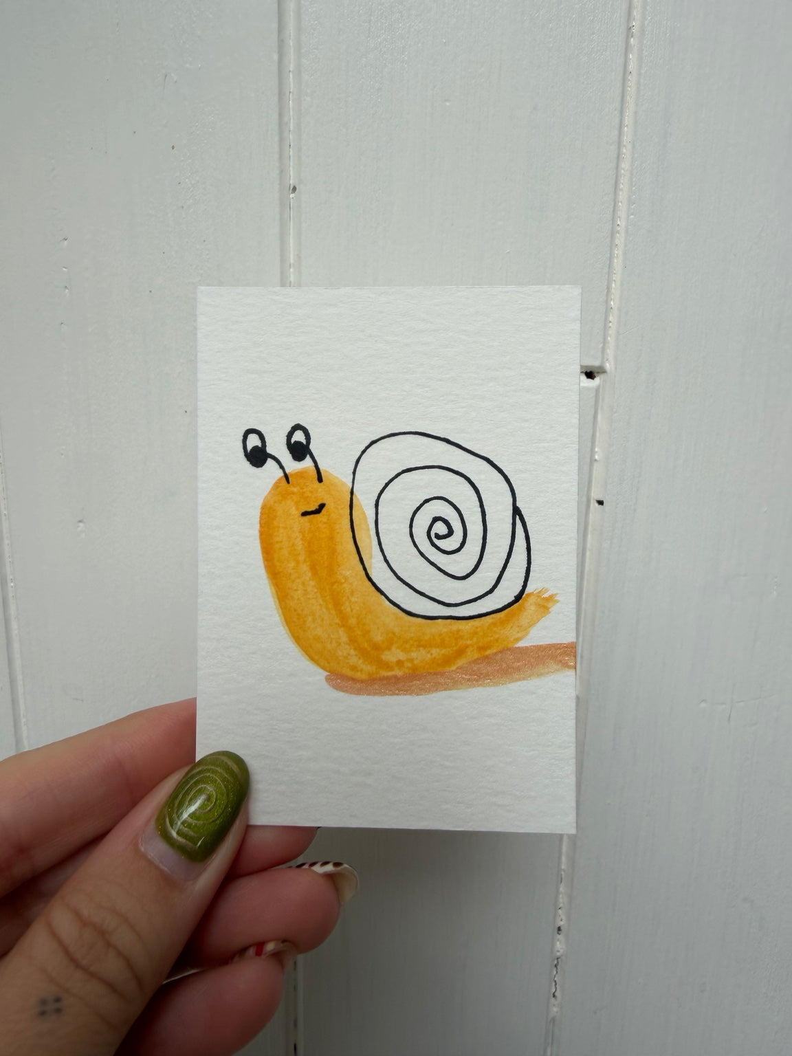Golden Orange Snail – Original Mini Watercolor & Ink Art
