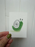 Green Upright Snail – Original Mini Watercolor & Ink Art