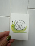 Lime Green Snail – Original Mini Watercolor & Ink Art