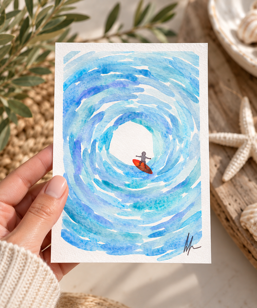 Little Surfer coastal watercolor art print by Colleen Heath