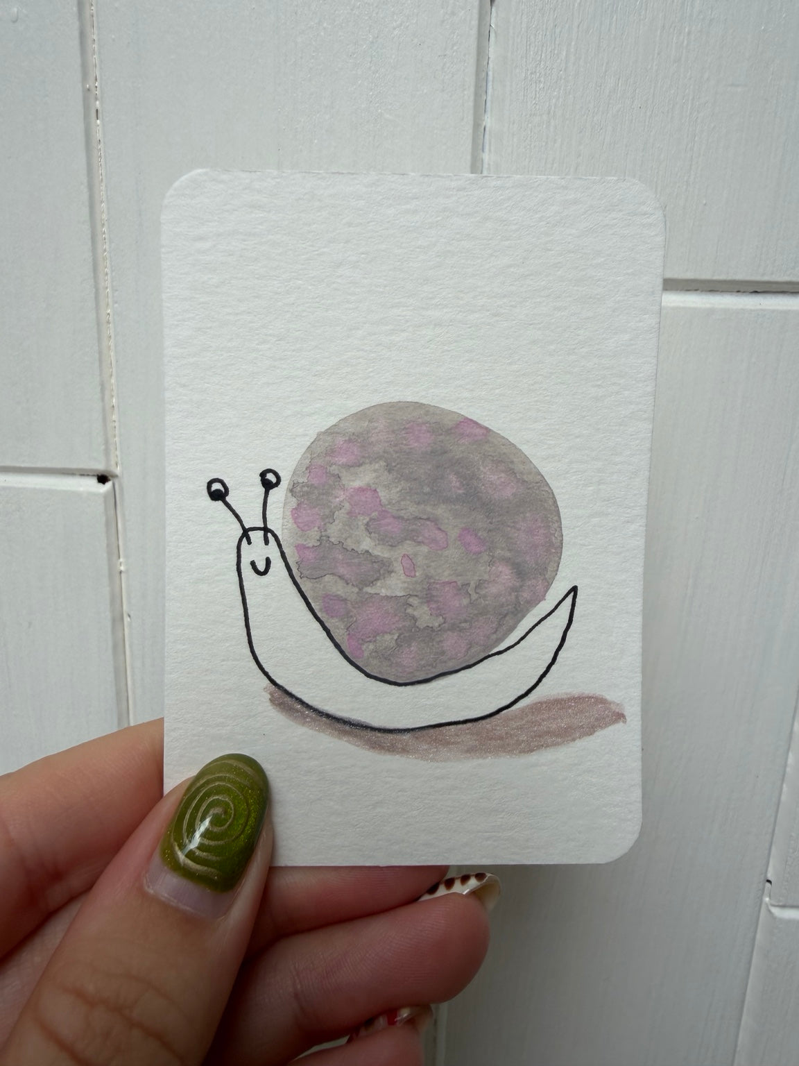 Mauve Watercolor Snail – Original Mini Watercolor & Ink Art