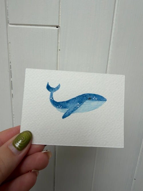 Original 2.5 x 3.5 inch blue whale mini artwork