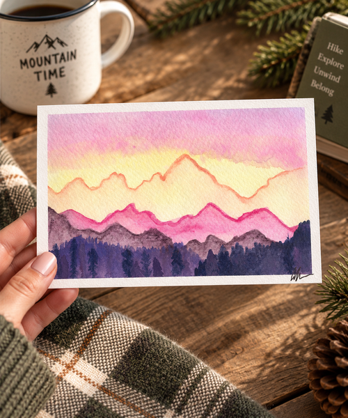 Mountain Time colorful mountain watercolor art print by Colleen Heath