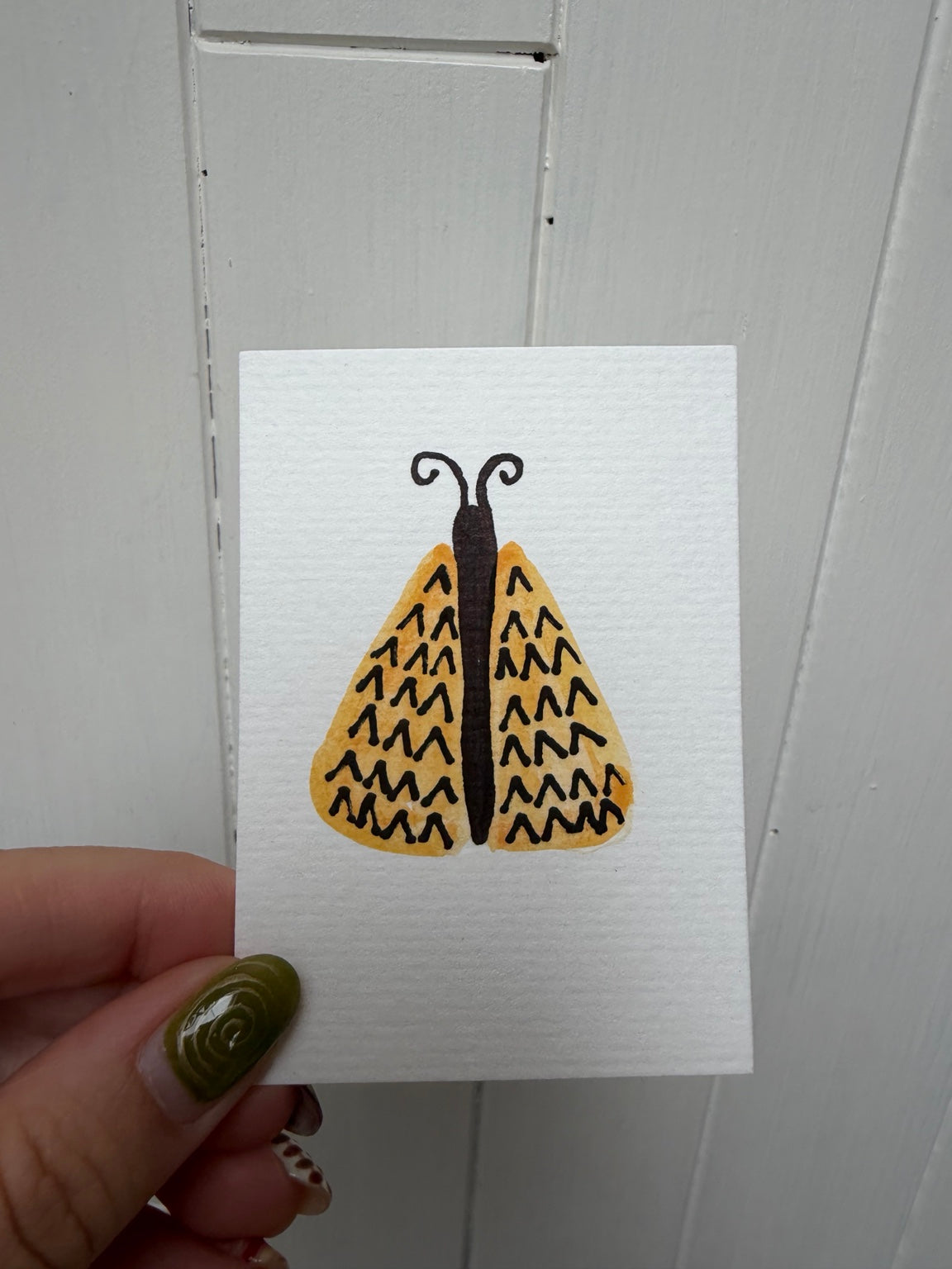 Orange Patterned Moth – Original Mini Watercolor & Ink Art
