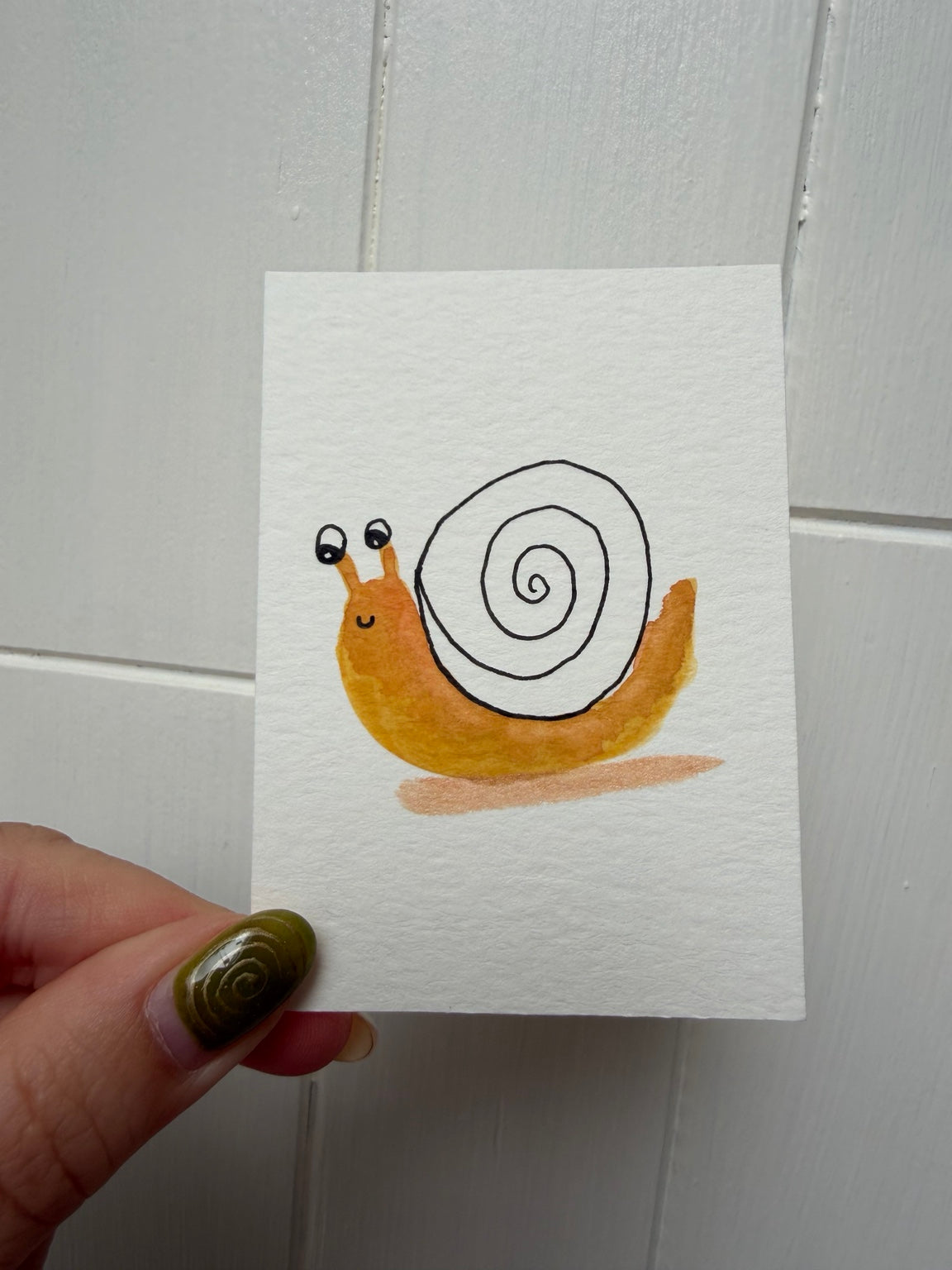 Orange Spiral Snail – Original Mini Watercolor & Ink Art
