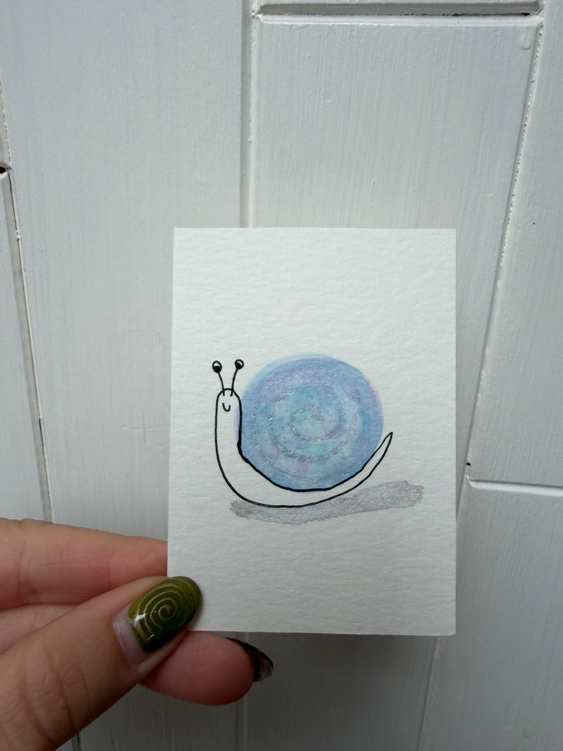 Pastel Swirl Snail – Original Mini Watercolor & Ink Art