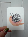 Peach Spiral Snail – Original Mini Watercolor & Ink Art