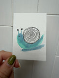 Teal Spiral Shell Snail – Original Mini Watercolor & Ink Art