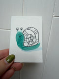 Teal Striped Shell Snail – Original Mini Watercolor & Ink Art