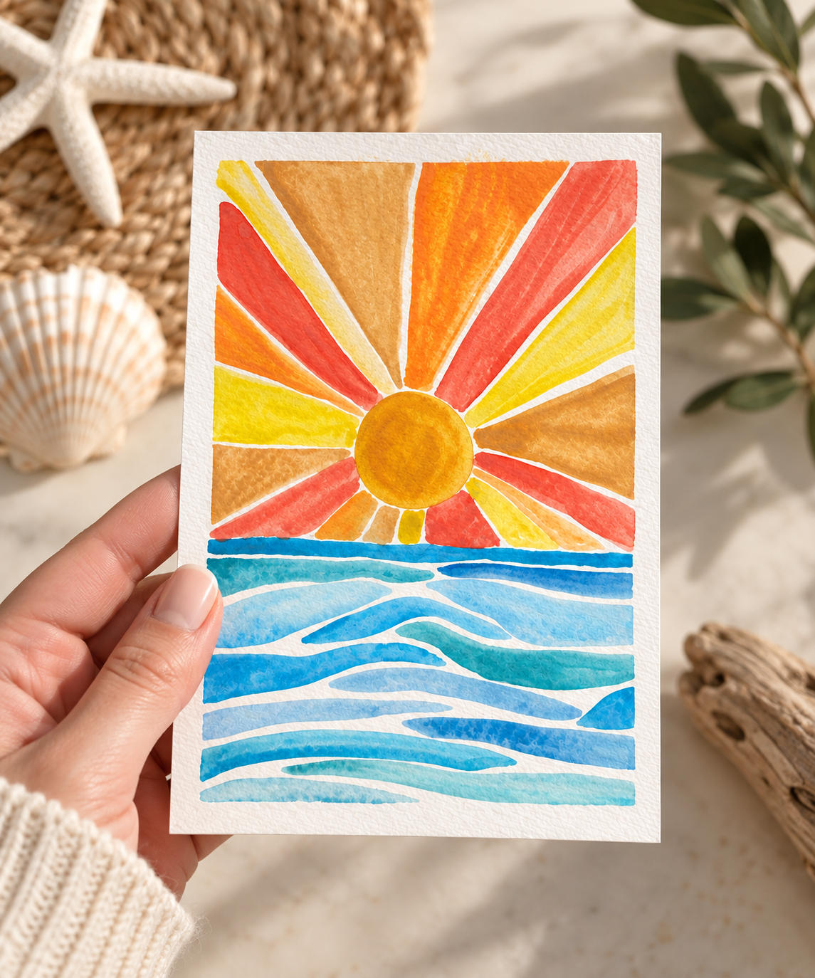 The Sunset colorful coastal watercolor art print by Colleen Heath